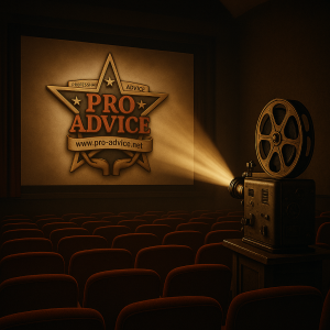 Professional Advice LLC logo projected in a vintage movie theater