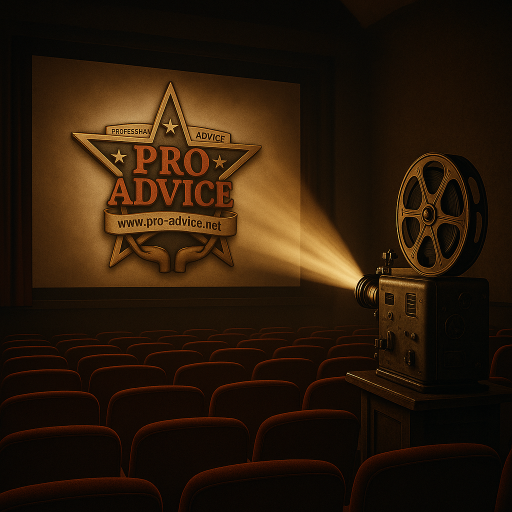 Professional Advice LLC logo projected in a vintage movie theater
