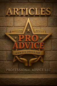 3D engraved Pro Advice LLC logo on stone wall with “Articles” heading